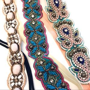 Bundle of THREE rhinestone jewel beaded headbands